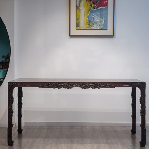 红木浮雕螭龙纹四面平大画桌 商品图0