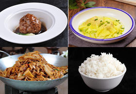 (单人套餐)红烧狮子头+蛋饺娃娃菜+小炒野笋丝+米饭