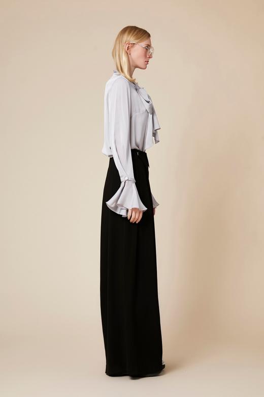 银灰色可拆式荷叶边袖口真丝衬衣 商品图4