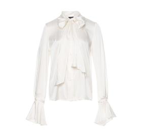 白色可拆式荷叶边袖口真丝衬衣