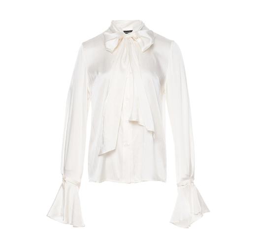 白色可拆式荷叶边袖口真丝衬衣 商品图0