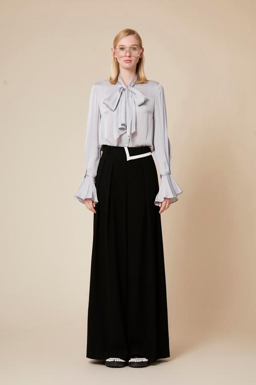 银灰色可拆式荷叶边袖口真丝衬衣 商品图1