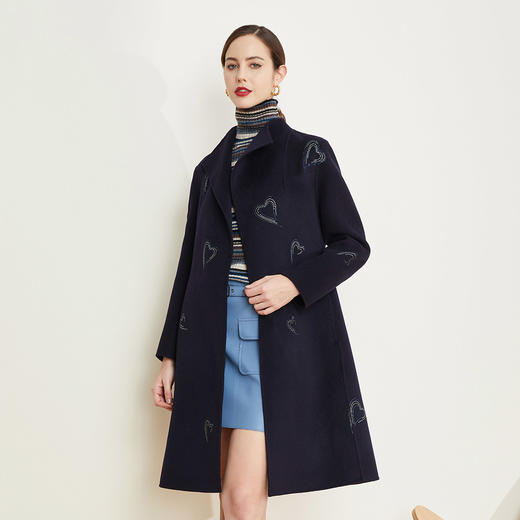 ND93U斯尔丽[专柜同款]瑟俪2021冬上新心形烫钻外套显瘦时尚中长大衣女 商品图0