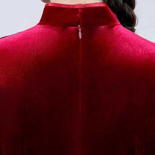 上海旗袍厂BJ-292秋冬新款韩国绒长款改良旗袍 复古优雅名媛版立领旗袍连衣裙 商品图4