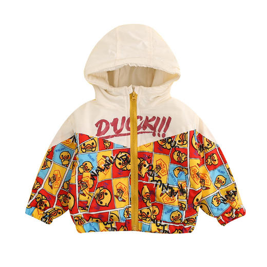 【正版小黄鸭带防伪 好品质穿着才安心】秋冬加绒加厚新款印花连帽儿童外套棉质翻领潮范儿童棉服拉链衫 商品图4