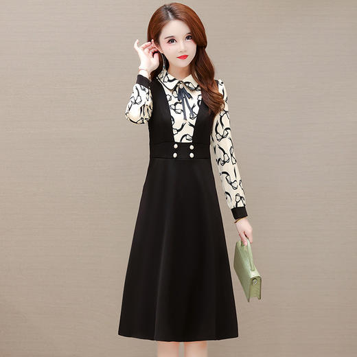 YWE QDA2209大码气质减龄娃娃领长袖印花连衣裙 【优】 商品图3