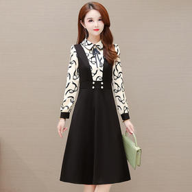 YWE QDA2209大码气质减龄娃娃领长袖印花连衣裙 【优】