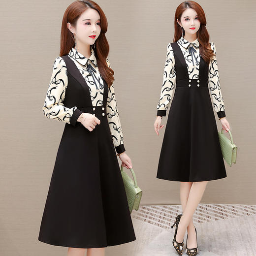 YWE QDA2209大码气质减龄娃娃领长袖印花连衣裙 【优】 商品图2