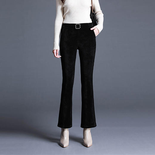 TZW-雪尼尔微喇叭裤女高腰休闲女裤子黑色女士长裤女大码 商品图0