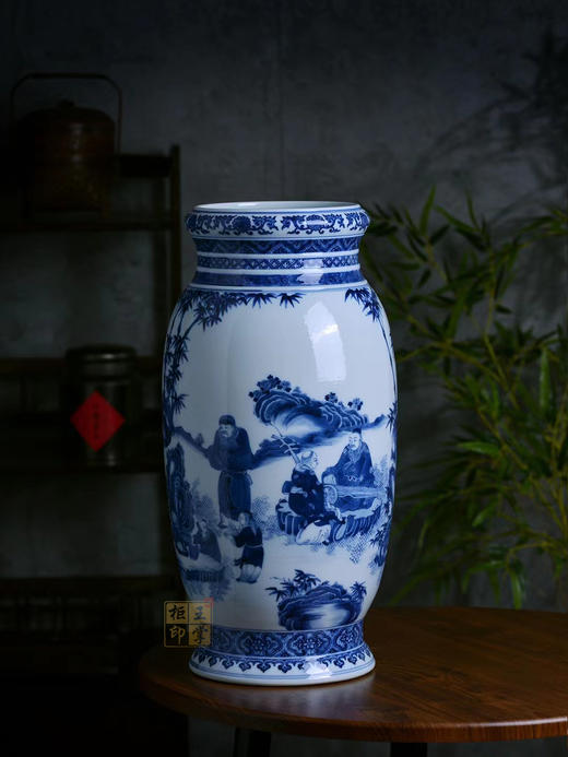 杜芳星:柴窑竹林七贤人物灯笼瓶 商品图0