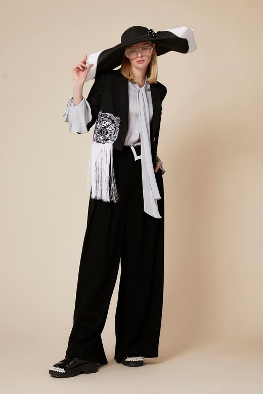 银灰色可拆式荷叶边袖口真丝衬衣 商品图6