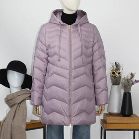 FOCALS福柯斯女装冬季新款连帽中长款拉链羽绒服FRGDD758ZA