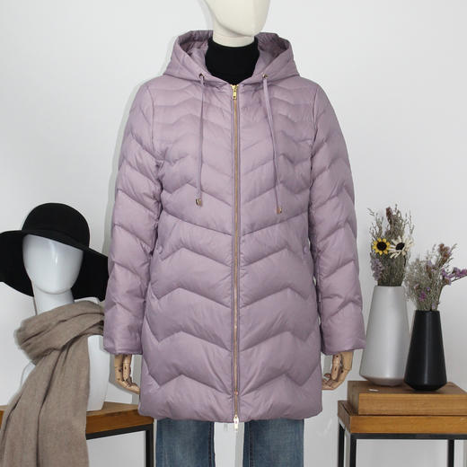 FOCALS福柯斯女装冬季新款连帽中长款拉链羽绒服FRGDD758ZA 商品图0