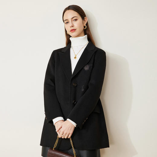LH9U7斯尔丽瑟俪2021秋冬新款简约利落印花复古款女士西装外套大衣 商品图0