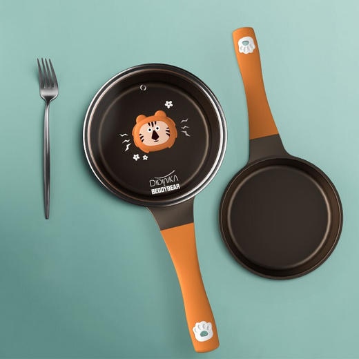 Didinika 动物乐园系列宝宝辅食锅婴儿奶锅18cm小锅平底汤锅陶瓷涂层不粘锅煮（奶锅+煎锅+硅胶勺子+玻璃盖子） 商品图5