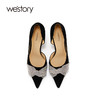 westory新款仙女风高跟鞋蝴蝶结亮钻细跟尖头浅口女单鞋时尚宴会W22AH53761 商品缩略图2