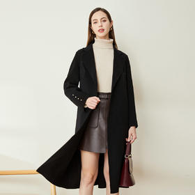 LH9V1斯尔丽瑟俪2021秋冬新款一粒扣优雅绣花通勤外套双面呢羊毛长大衣