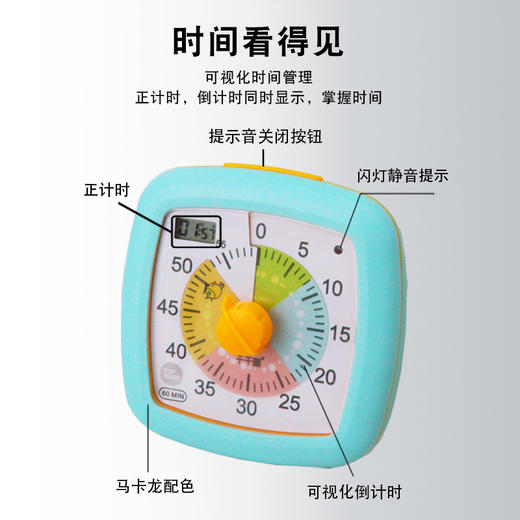 千千圈 可以视化定时计时器 四色拨片时间更细化 简约式旋转开关 告别繁琐 提醒做题学生学习时间管理 商品图2