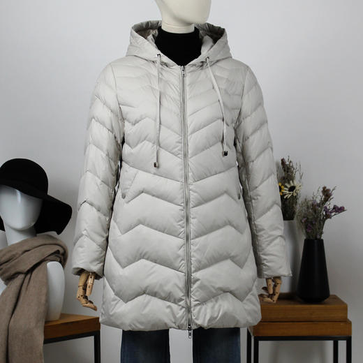 FOCALS福柯斯女装冬季新款休闲拉链连帽中长款羽绒服FRGDD798AW 商品图0