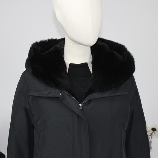 FOCALS福柯斯女装冬季獭兔毛可拆卸连帽拉链短款尼克服FYLDO723N1 商品图3