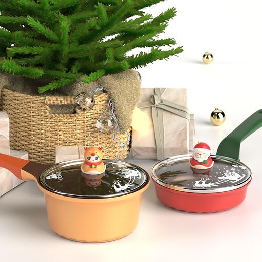 Didinika 2020圣诞限量款宝宝辅食锅婴儿奶锅17cm小锅平底汤锅麦饭石不粘锅煮泡面热牛奶锅 3D圣诞老人款（奶锅+煎锅+硅胶勺） 商品图1