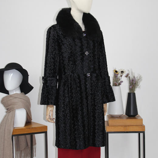 FOCALS福柯斯女装新款狐狸毛领中长款单排扣大衣外套FYN8K576 商品图2