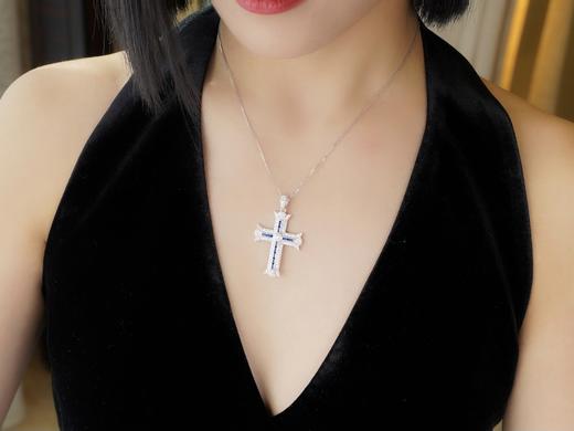 18K金 古董款新做 蓝宝石十字架吊坠 商品图2