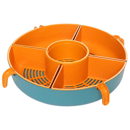 【多功能旋转沥水篮，旋转火锅篮】果肉盘分离 一格一物不串味，家用厨房火锅拼盘多格水果盘洗蔬菜篮 商品图5