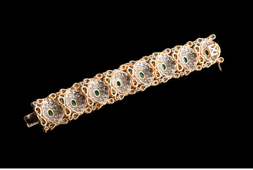 独角鹿西洋古董首饰珠宝法国18K黄金铂金镶钻石祖母绿宽手链手镯 商品图7