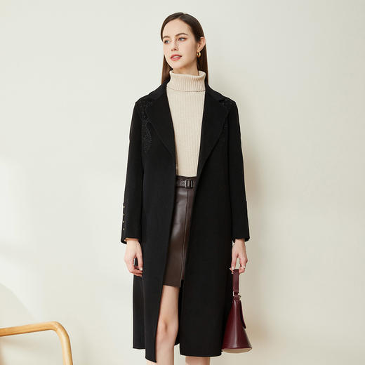 LH9V1斯尔丽瑟俪2021秋冬新款一粒扣优雅绣花通勤外套双面呢羊毛长大衣 商品图2