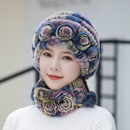 獭兔毛帽冬季时尚妈妈帽护耳帽围脖套装 GY-KOU 商品图6
