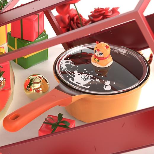 Didinika 2020圣诞限量款宝宝辅食锅婴儿奶锅17cm小锅平底汤锅麦饭石不粘锅煮泡面热牛奶锅 3D圣诞老人款（奶锅+煎锅+硅胶勺） 商品图7