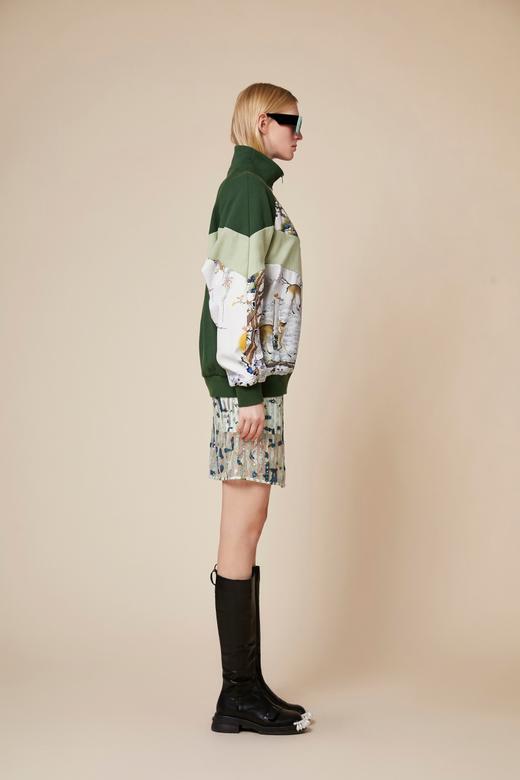 广绣鹤鹿同春图绿色拼接棒球衣 商品图5