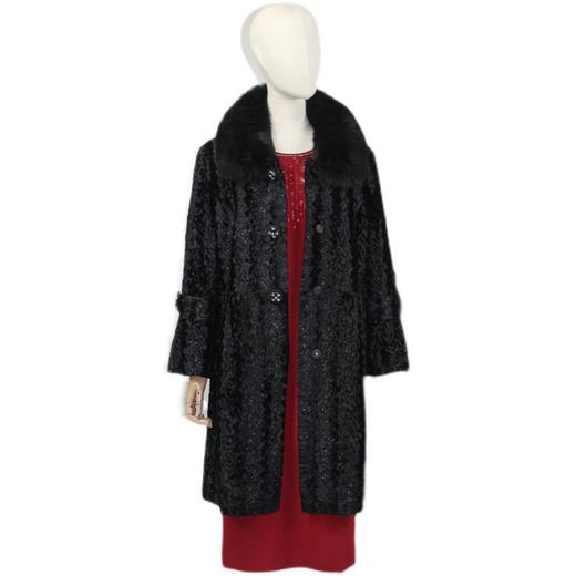 FOCALS福柯斯女装新款狐狸毛领中长款单排扣大衣外套FYN8K576 商品图4