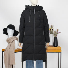 FOCALS福柯斯女装冬季新款休闲运动拼接连帽长款羽绒服FYB8D030N1