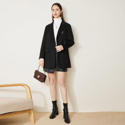 LH9U7斯尔丽瑟俪2021秋冬新款简约利落印花复古款女士西装外套大衣 商品图2
