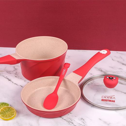 Didinika 迪迪尼卡乖乖熊宝宝辅食锅婴儿奶锅18cm小锅平底汤锅麦饭石不粘锅煮泡面热牛奶锅（奶锅+煎锅+硅胶勺子） 商品图5