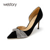 westory新款仙女风高跟鞋蝴蝶结亮钻细跟尖头浅口女单鞋时尚宴会W22AH53761 商品缩略图1