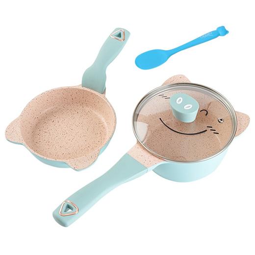 Didinika 迪迪尼卡宝宝辅食锅婴儿奶锅16cm小锅平底汤锅麦饭石不粘锅煮泡面热牛奶锅（奶锅+煎锅+硅胶勺子） 商品图11
