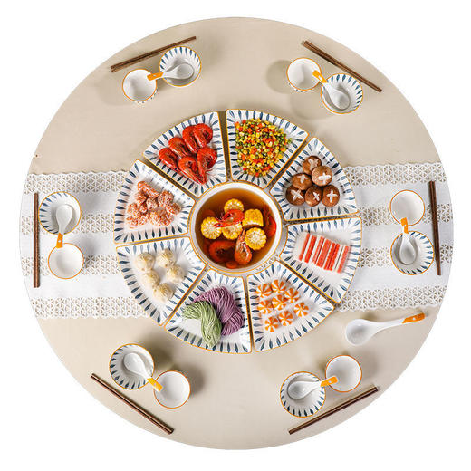 陶瓷拼盘碟子圆形网红盘子组合创意家用摆盘餐具过年夜饭团圆套装 商品图9