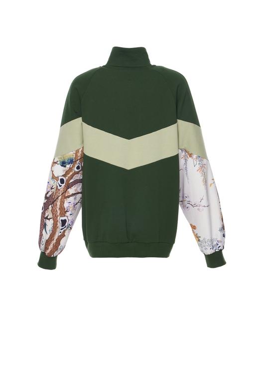 广绣鹤鹿同春图绿色拼接棒球衣 商品图2