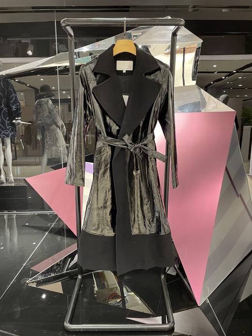 帅气漆皮拼毛呢大衣 商品图0