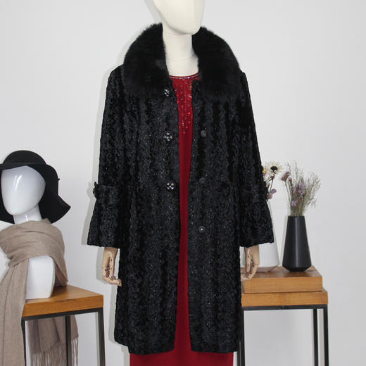 FOCALS福柯斯女装新款狐狸毛领中长款单排扣大衣外套FYN8K576 商品图1