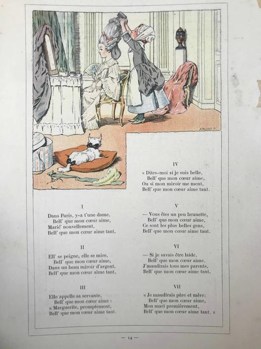 【法语】约20世纪早期 旧时代歌谣集 数十幅彩色插图 精装大16开 商品图11
