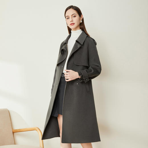 LH9W5斯尔丽瑟俪2021年新款高级感风衣款纯色率性干练风双面呢长大衣 商品图2