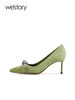 westory绒面真皮细跟高跟鞋女高级质感浅口钻饰蝴蝶结优雅单鞋S22AE53831 商品缩略图1