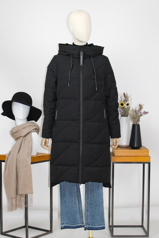 FOCALS福柯斯女装冬季新款休闲运动拼接连帽长款羽绒服FYB8D030N1 商品图5