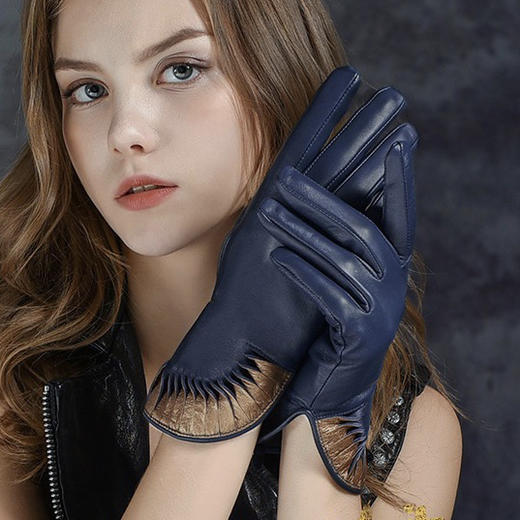 LFGJ   U105  秋冬真皮手套女薄款开车手套进口特色珠光皮修手羊皮手套 商品图1