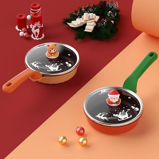 Didinika 2020圣诞限量款宝宝辅食锅婴儿奶锅17cm小锅平底汤锅麦饭石不粘锅煮泡面热牛奶锅 3D圣诞老人款（奶锅+煎锅+硅胶勺） 商品图5