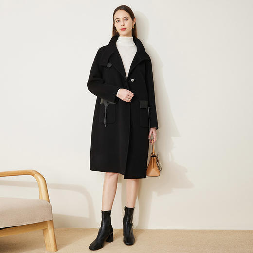 LH9U3斯尔丽瑟俪2021秋冬新款干练帅气立领大口袋暗扣精致羊毛大衣女 商品图2